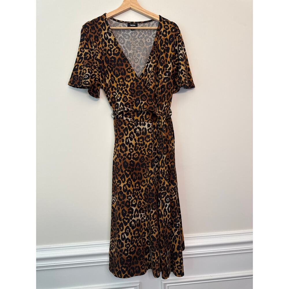 Tacera Leopard Print Wrap Dress Size L - Picture 2 of 4